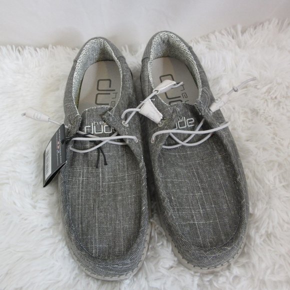 Hey Dude Wally Loafers Shoes Ash Gray Cross Hatch Size 9 NWT - Picture 2 of 10
